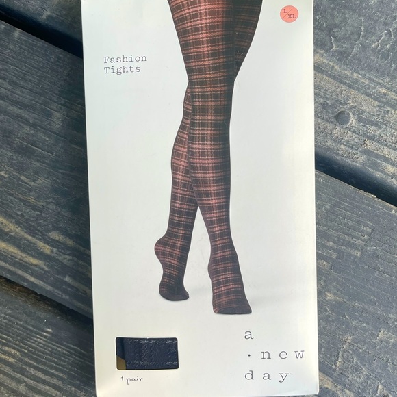 Plaid Panty Hose Hosiery Tight Cute High Black NWT Large L XL XLarge Pant Dress